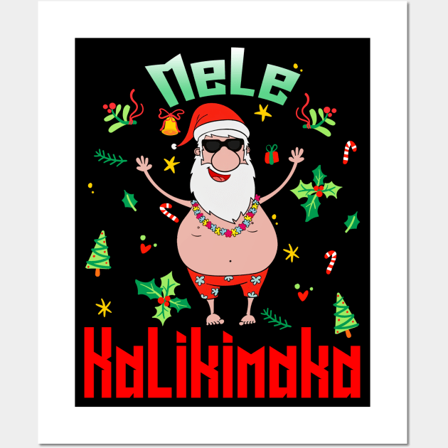 Mele Kalikimaka Christmas Santa Shaka Hawaii Wall Art by intelus